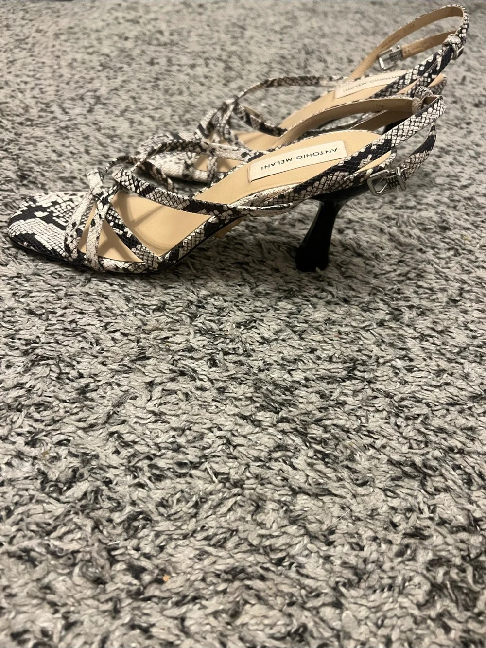 Antonio Melani Nicolyn Black & White Snake-Print Strappy Heels